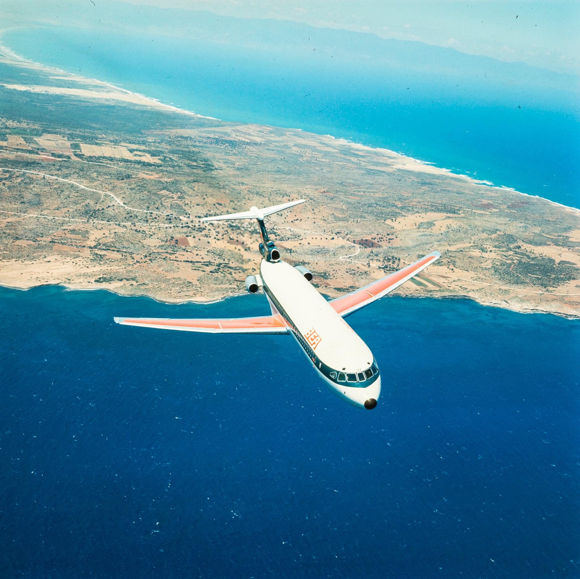 British European Airways (BEA) HS121 Trident in flight, c. 1968.