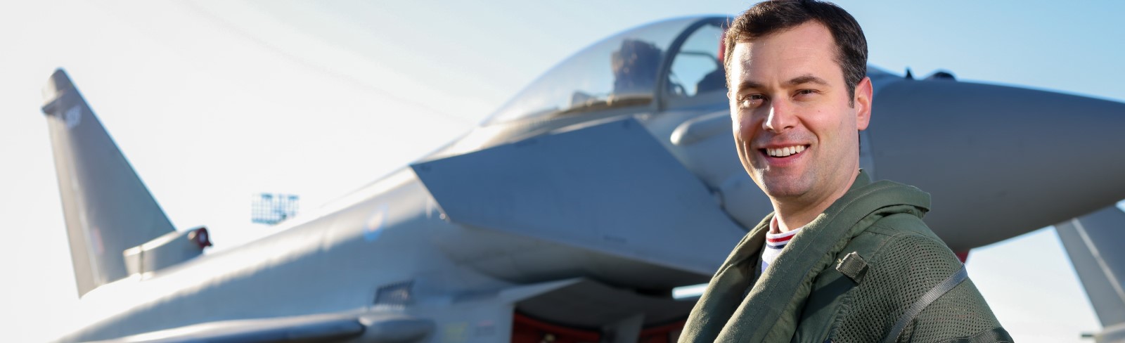The Typhoon Display Pilot in front of his aircraft.