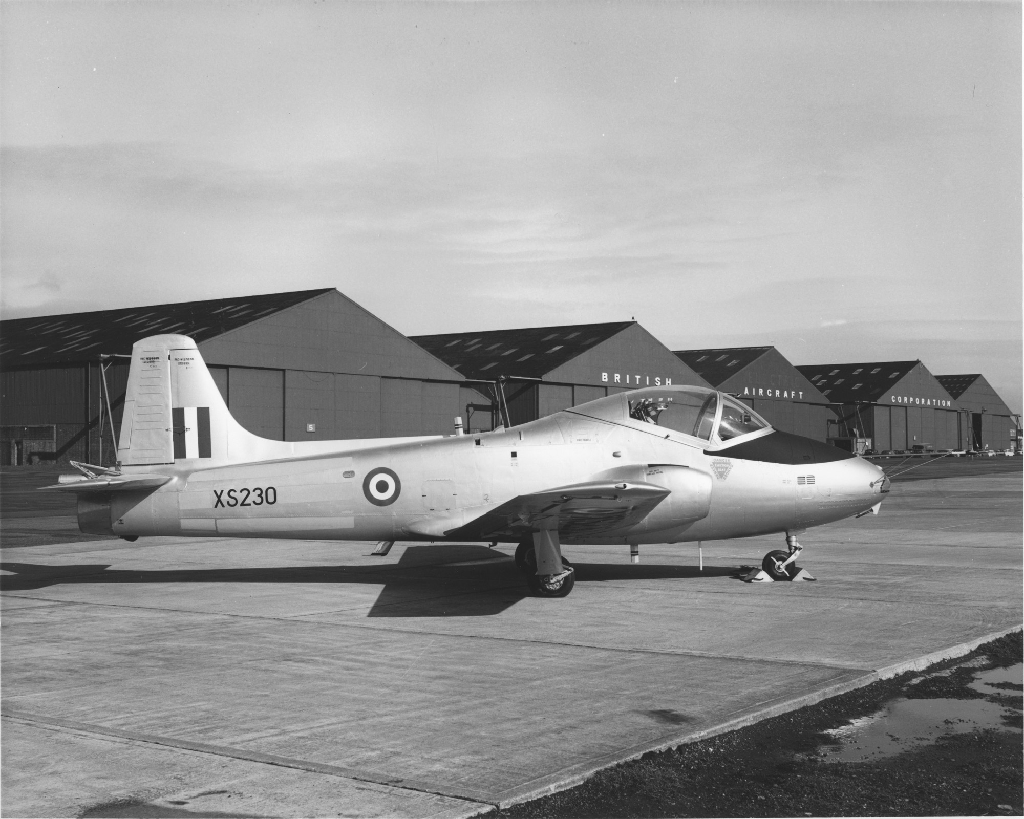 Prototype Jet Provost T5 (ZS230) at British Aircraft Corporation Warton, c. 1967.