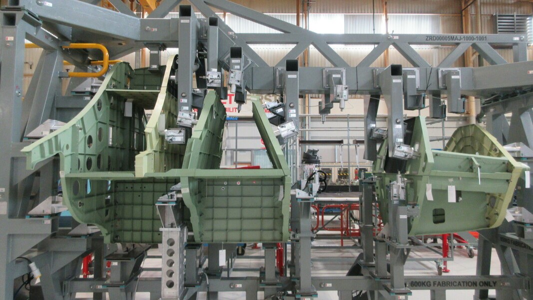 Combat air demonstrator being built in jig