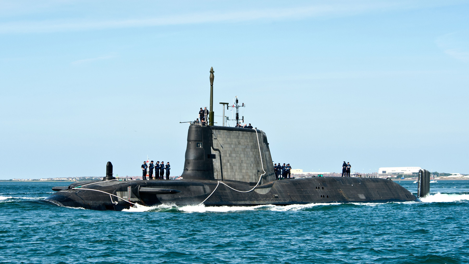 Image of Artful Astute Class submarine exiting docks