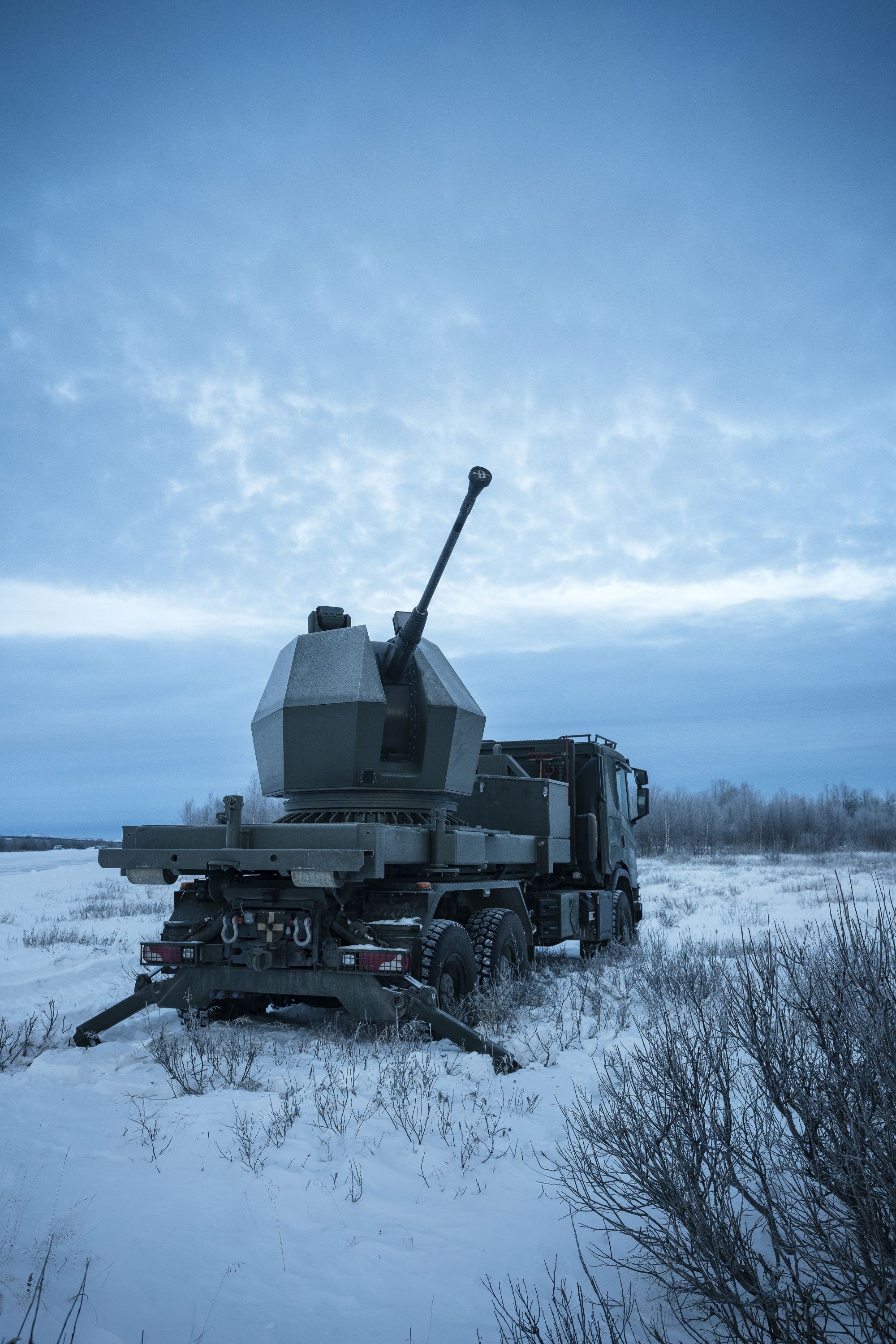 Tridon mobile air defence system deployed in arctic winter conditions.