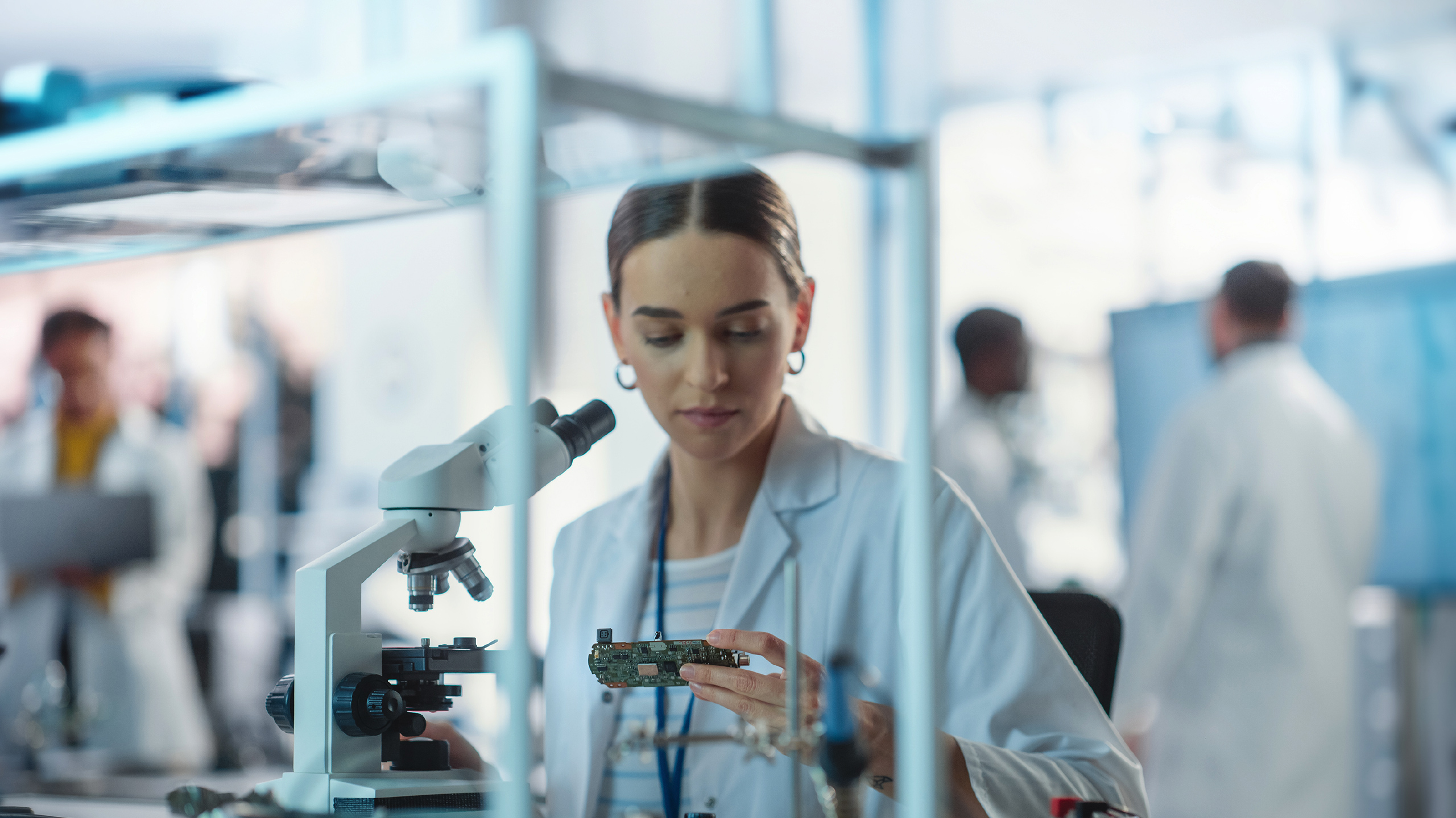 A radio frequency engineer in a laboratory setting