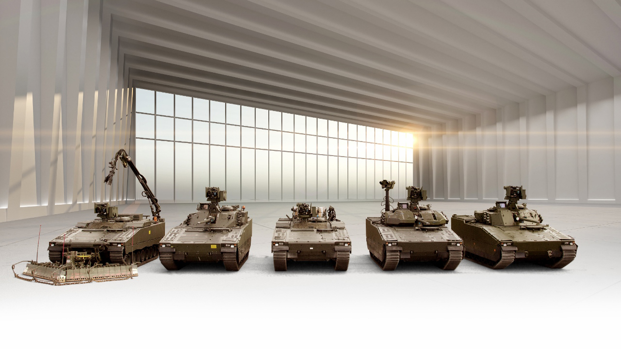A CV90 line up showcasing five of the fifteen variants available. BAE Systems’ new sustainment and readiness agreement will support the Norwegian Army’s fleet of 144 CV90 Infantry Fighting Vehicles in service in five variants. (Photo: BAE Systems)