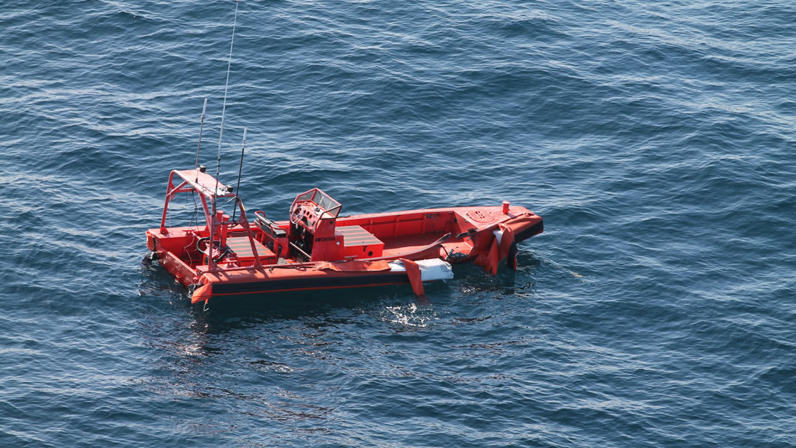 BAE Systems' APKWS™ rocket with a high explosive warhead scored a direct hit on the target, disabling the boat.