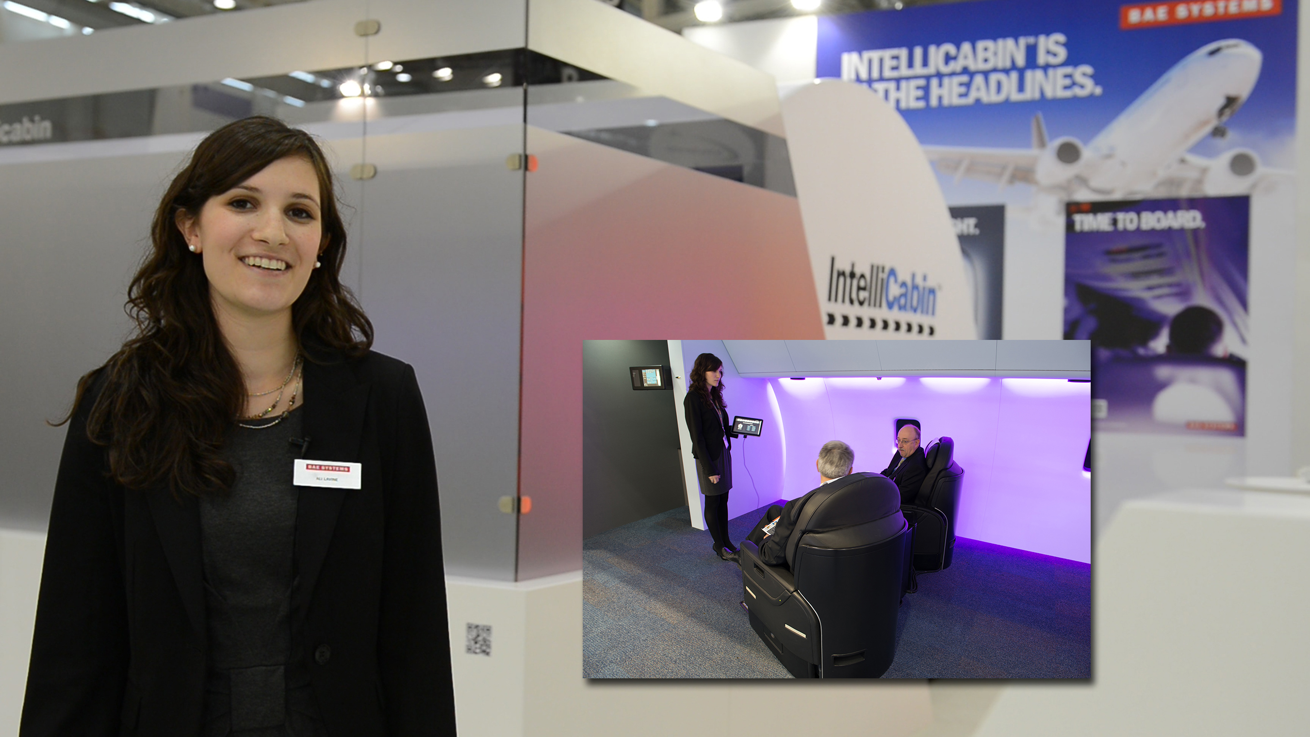 Ali Lavine demonstrates Commercial Aircraft Solutions’ IntelliCabin at the Aircraft Interiors International show