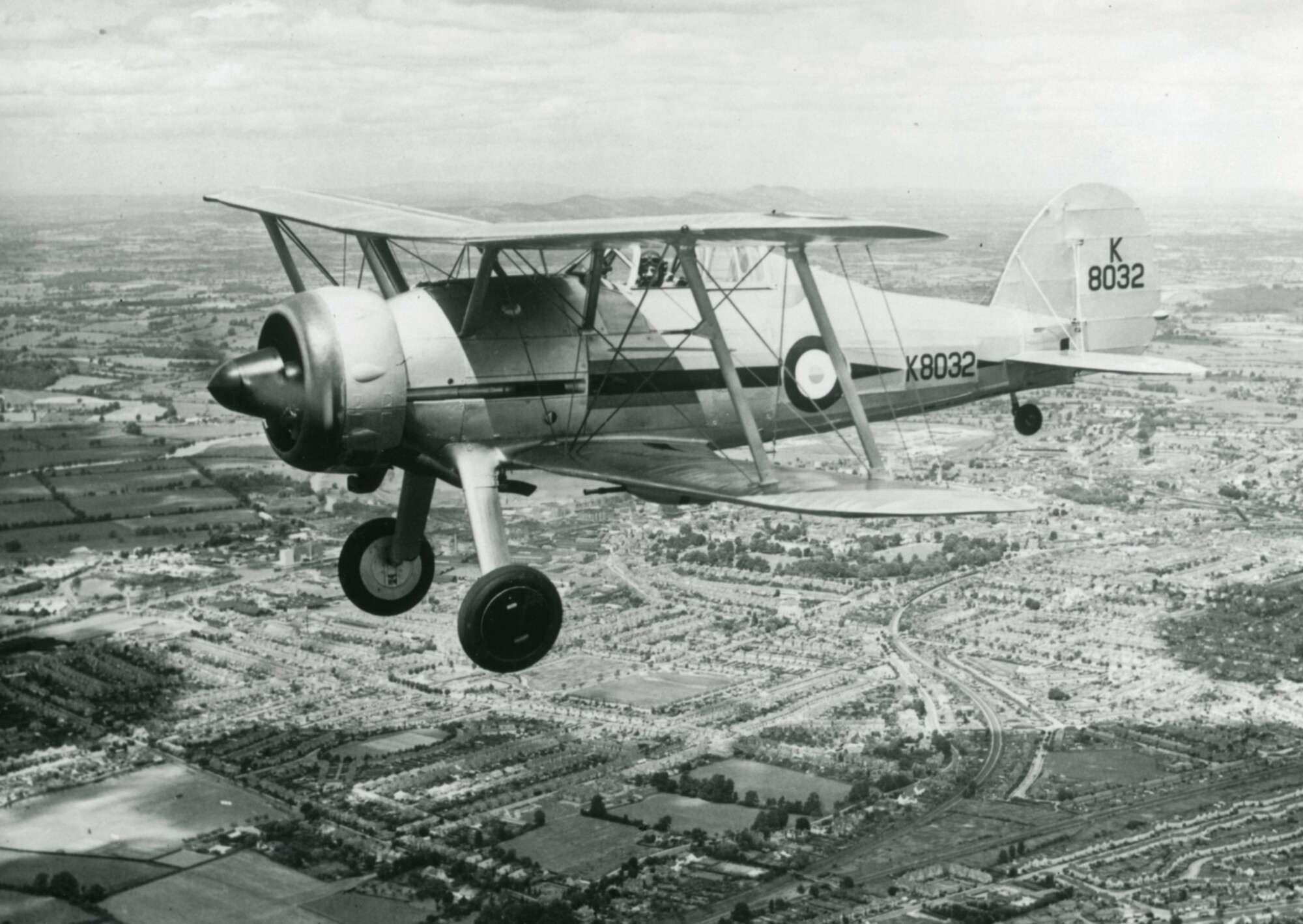 The last Gloster Gladiator to be built. The Shuttleworth Trust Gladiator MkI, carrying serial number of a Gladiator of No.73 Sqdn, photographed in 1960.