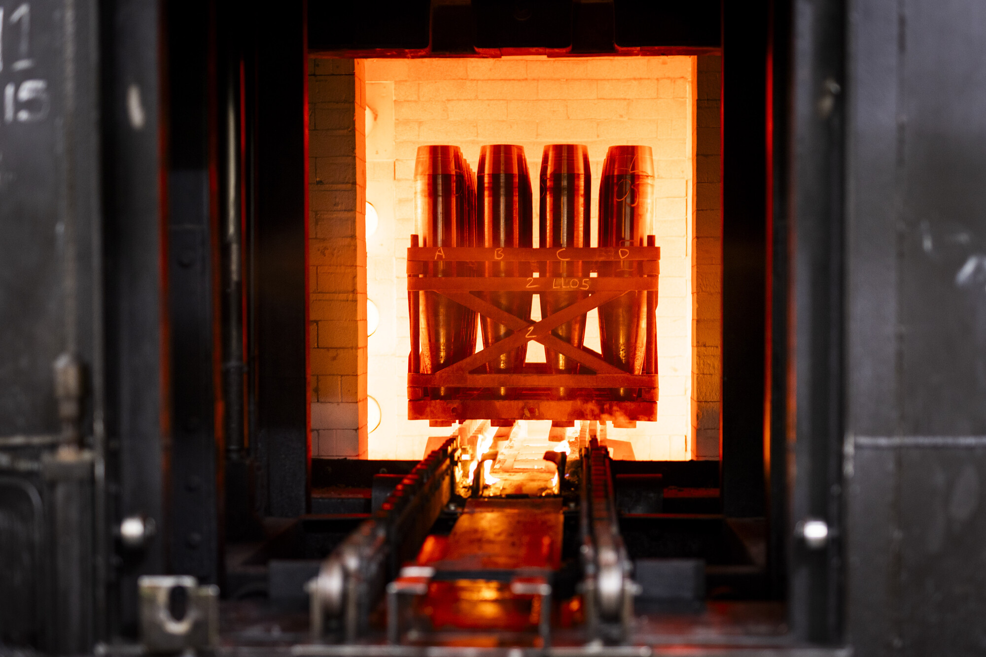 Image of munitions shells inside a heated area