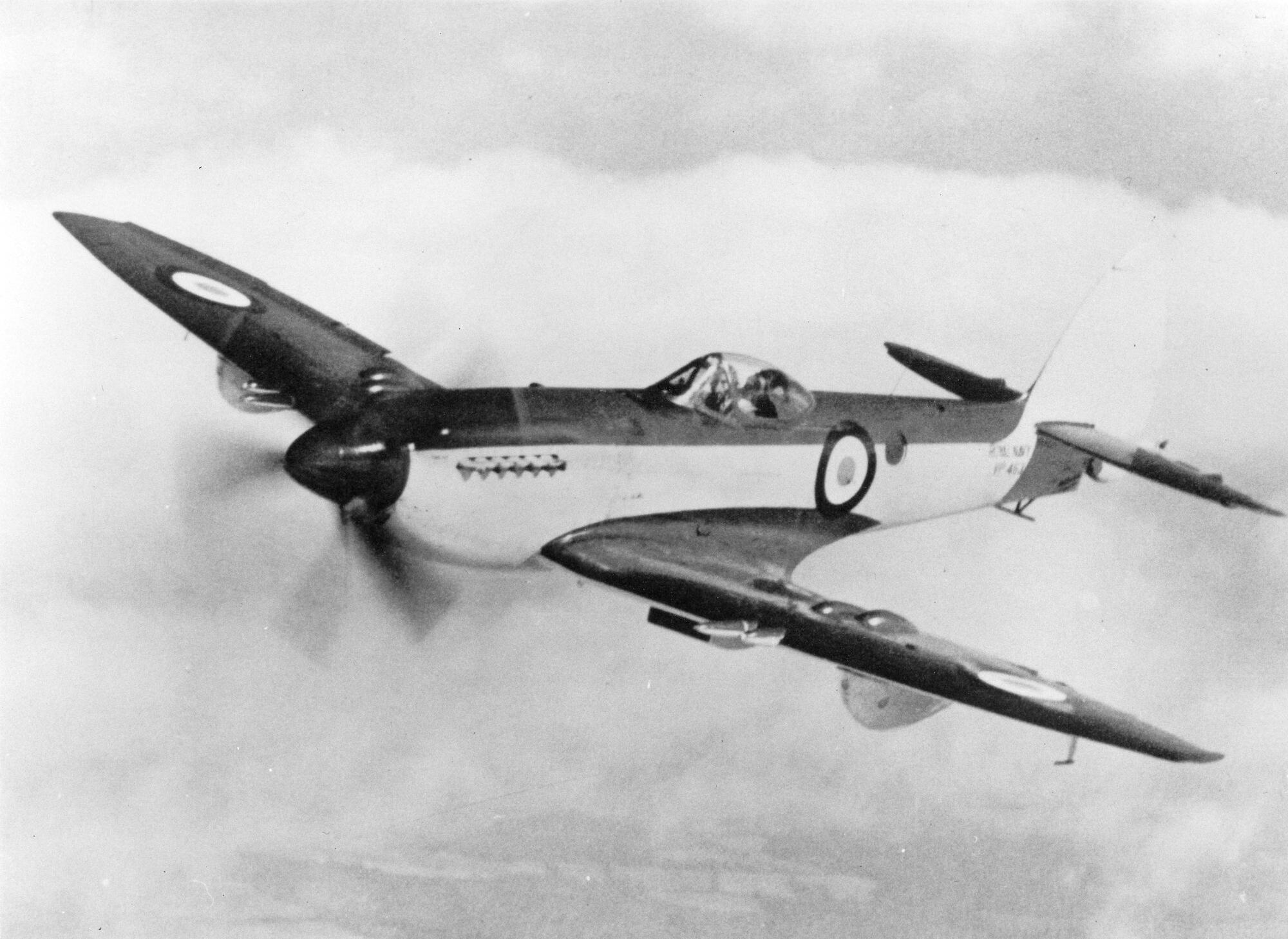 Seafire FR47 VP463 port front view inflight.