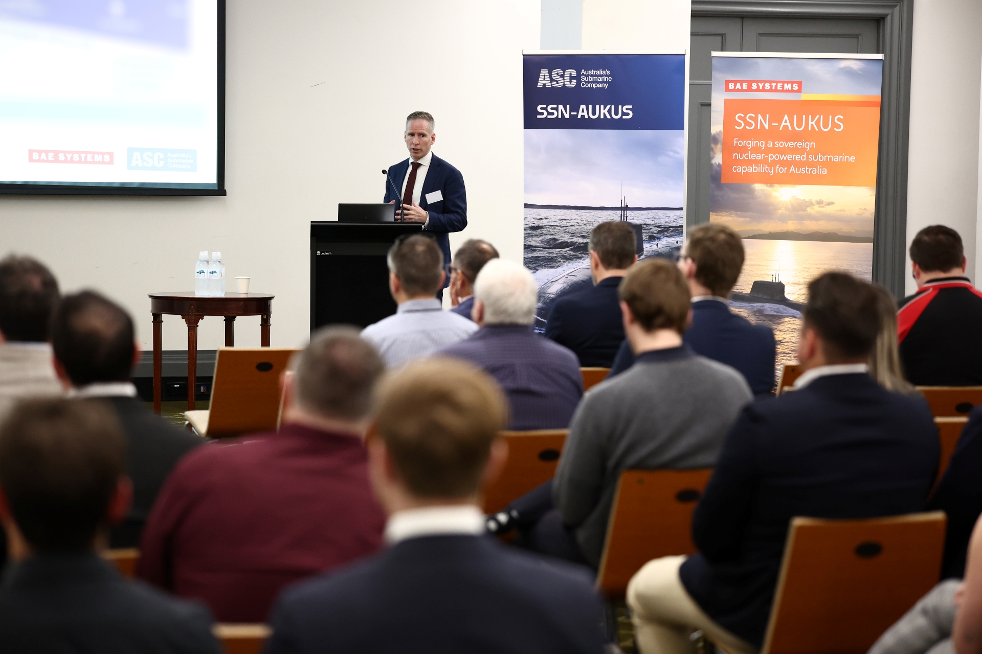 A presenter at the SSN-AUKUS Build Program Roadshow