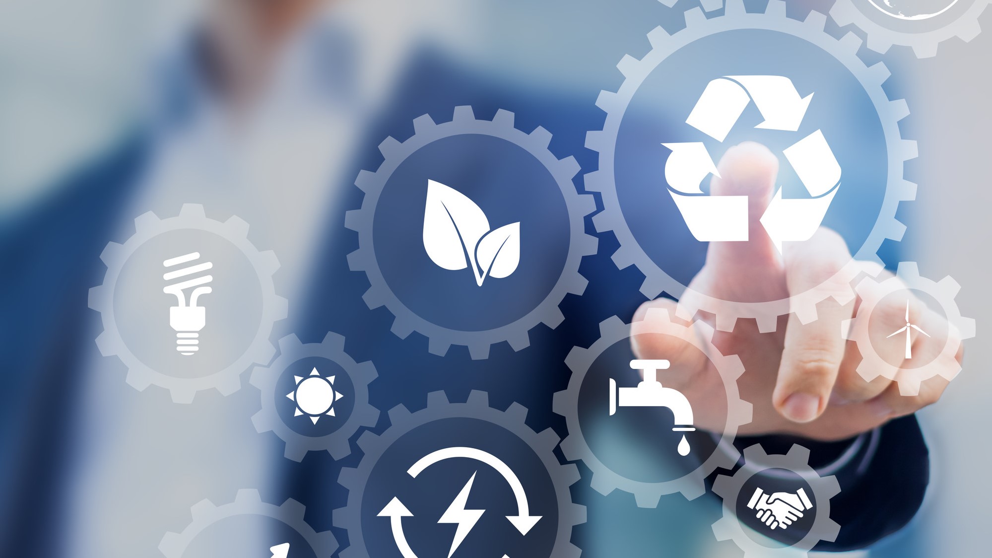 Hand points to digital recycling logo