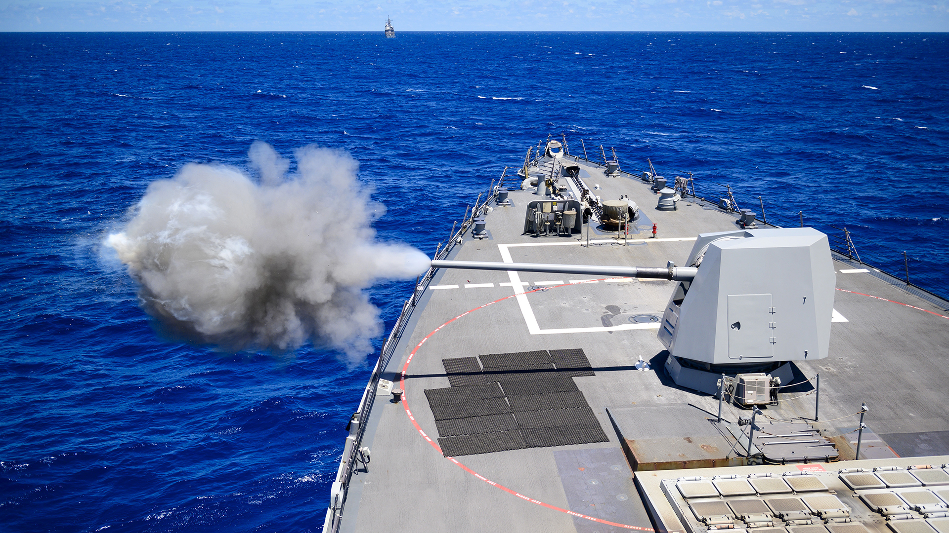 U.S. Navy guided-missile destroyer USS Chung-Hoon (DDG 93) conducts a live fire during Exercise Rim of the Pacific (RIMPAC) 2020. Ten nations, 22 ships, one submarine, and more than 5,300 personnel are participating in Exercise Rim of the Pacific (RIMPAC)