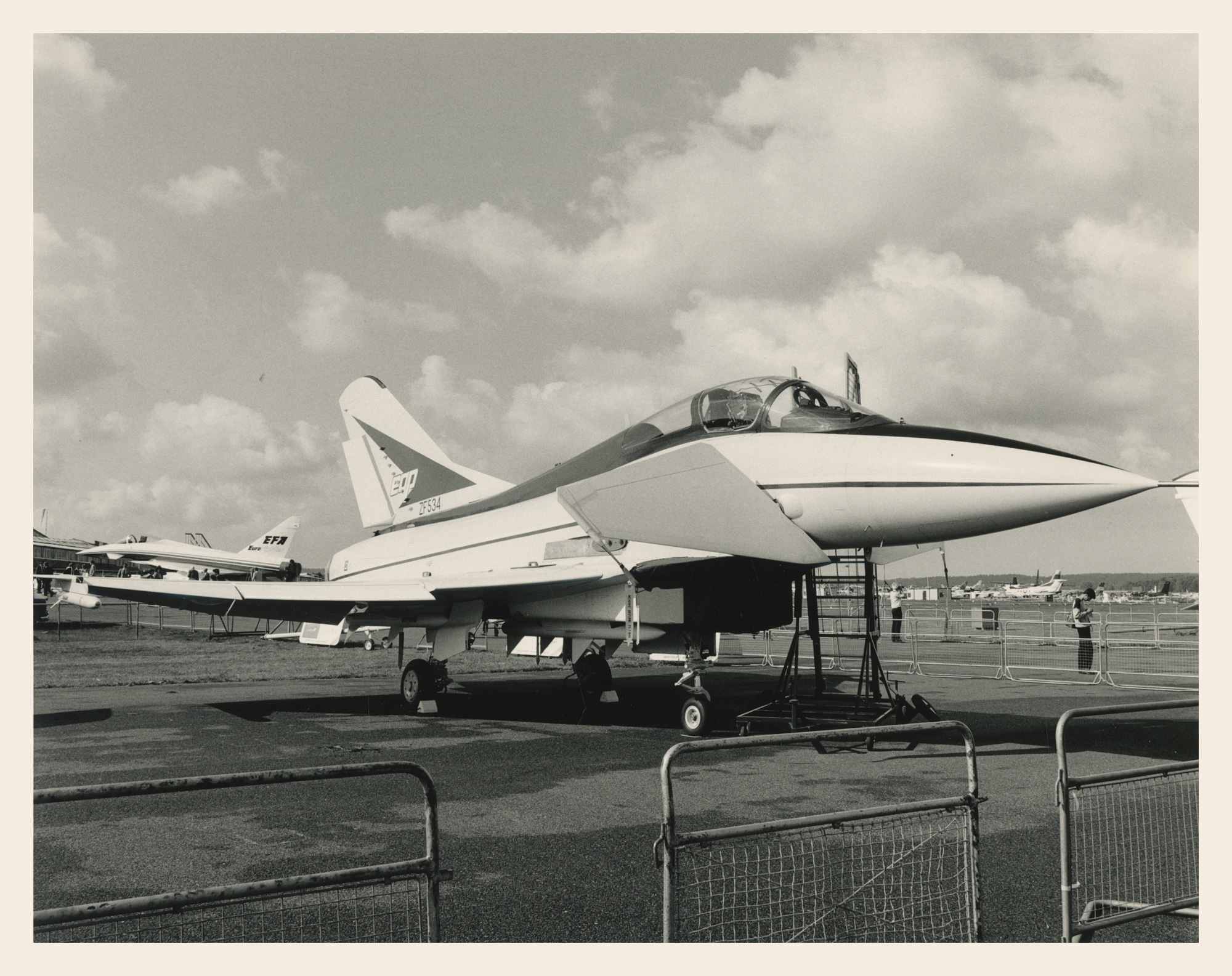 Black and white image of EAP on static display at 1986 Farnborough International Air Show
