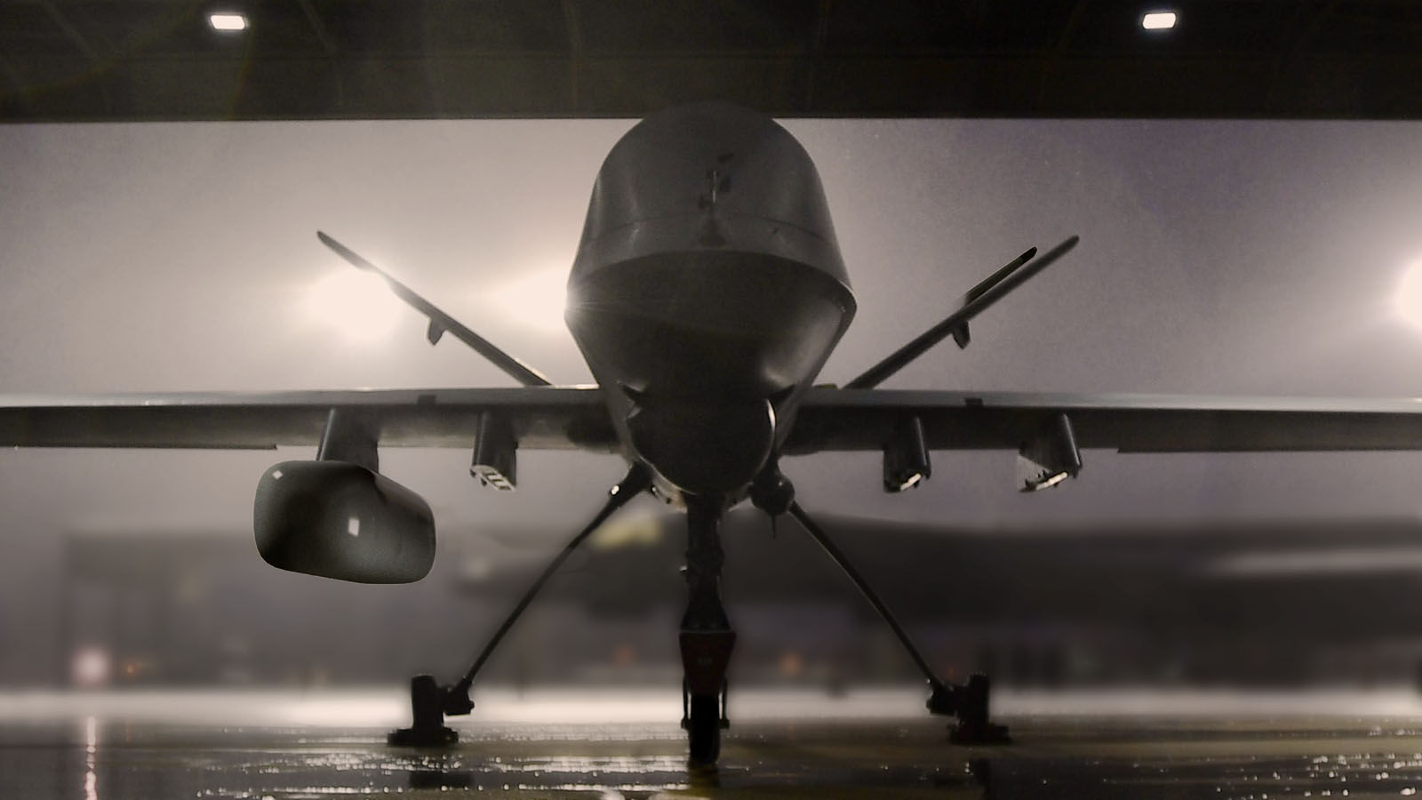 Close-up of a MQ-9 Reaper RPA made battle-ready with the EW of BAE Systems adaptive SIGINT multi-INT sensors and signals exploitation systems. 