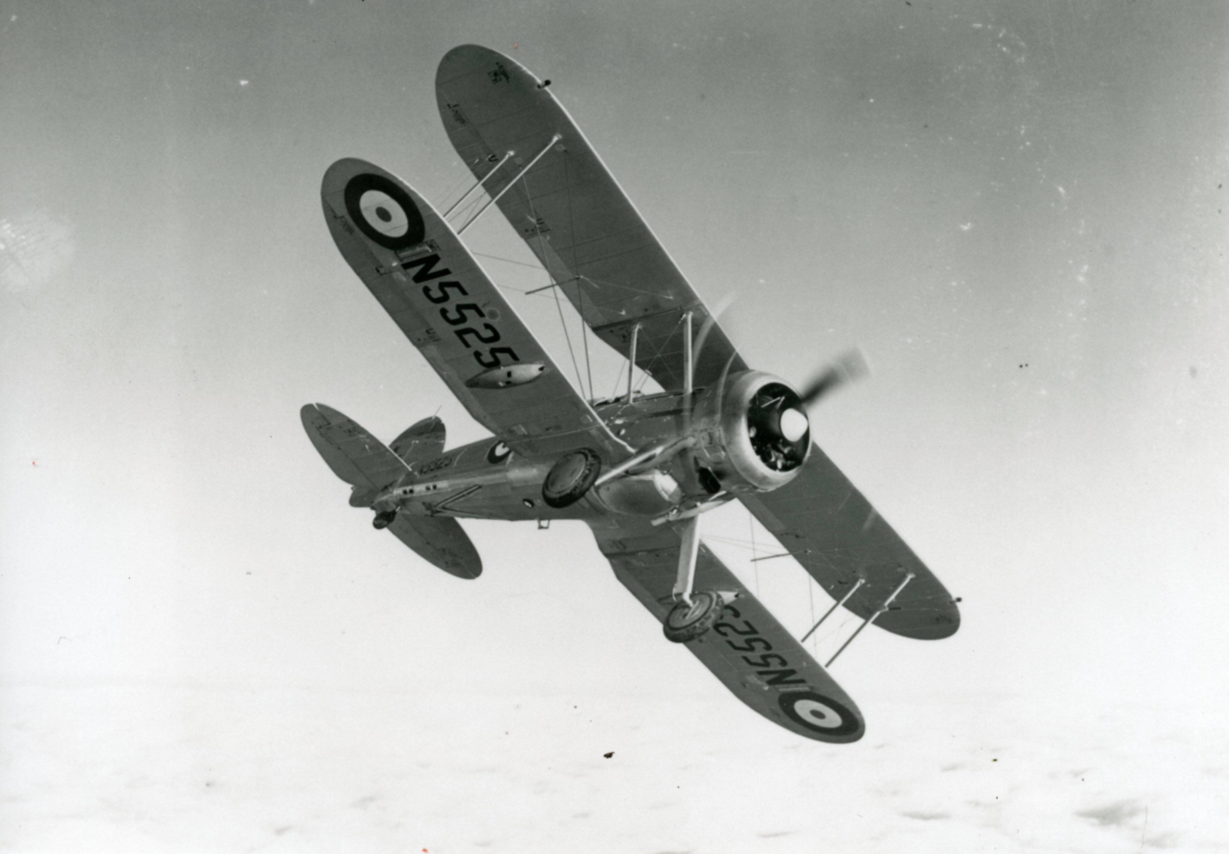Gloster Sea Gladiator (N5525). This Sea Gladiator, issued to the Hal Far Fighter Flight in Malta, was used to provide spares for other Sea Gladiators in 1940.