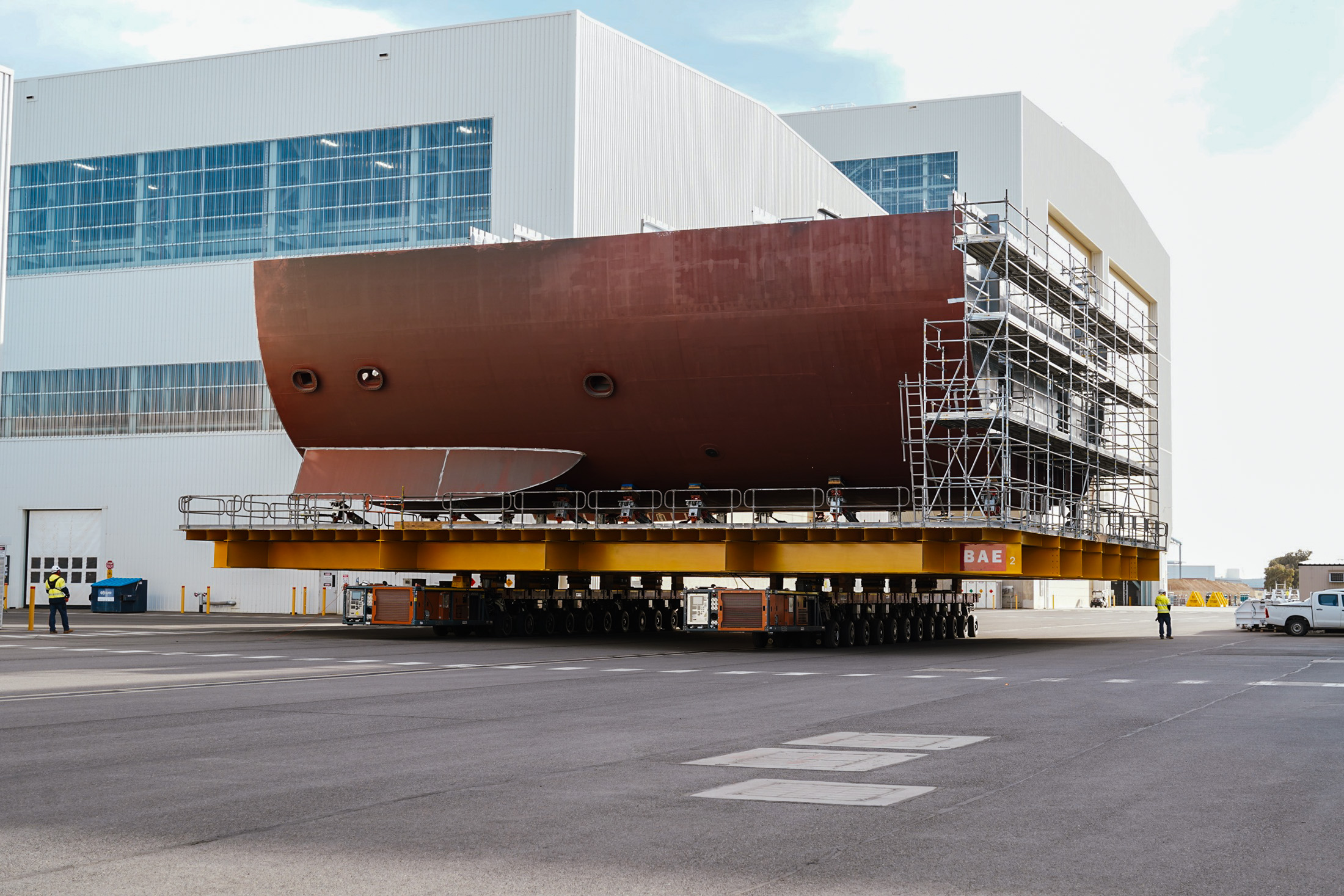 NUSHIP Hunter Block 4 moving through the Osborne Naval Shipyard.