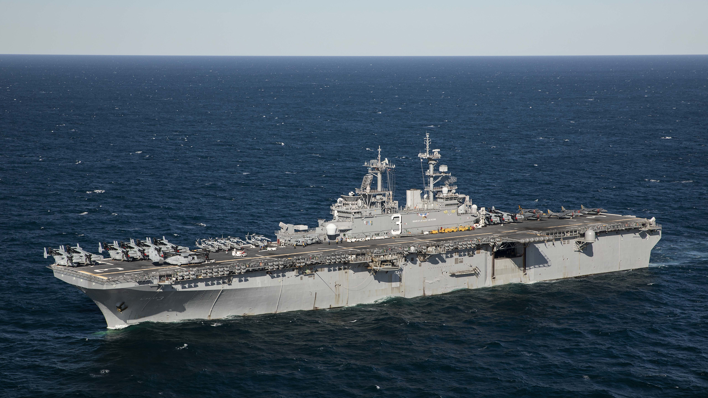 The amphibious assault ship USS Kearsarge (LHD 3) at sea earlier this year. The ship is scheduled to arrive at BAE Systems’ Norfolk, Virginia shipyard for drydocking in June 2023.