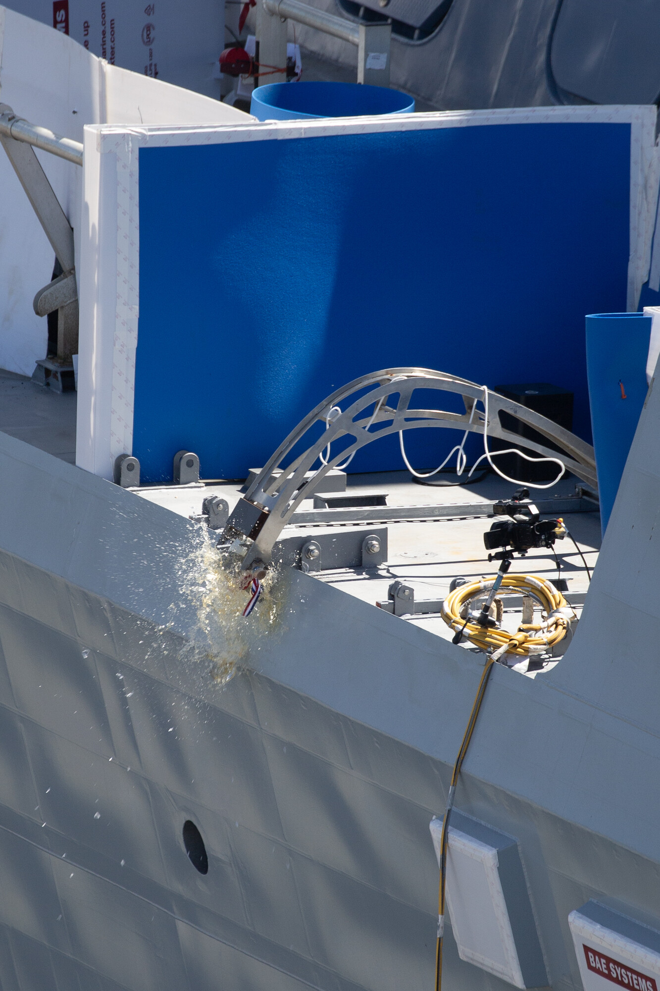 Whisky bottle smash at HMS Glasgow naming ceremony