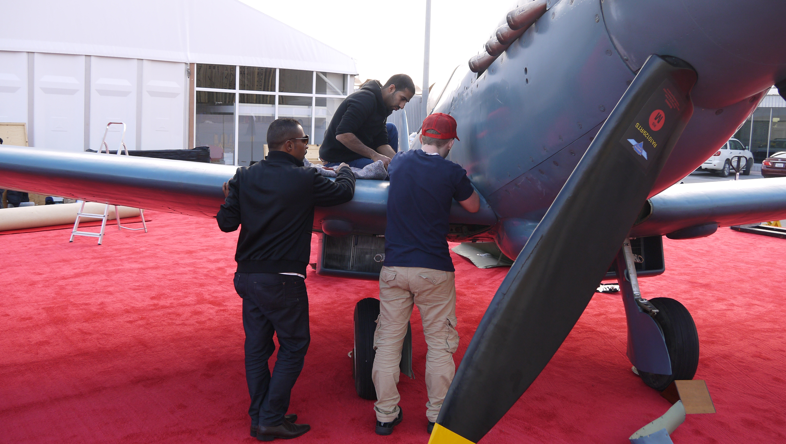 Spitfire being assembled by students from the Gulf Aviation Academy in Bahrain along with the RAF Museum and ourselves, ahead of Bahrain International Airshow 2014.