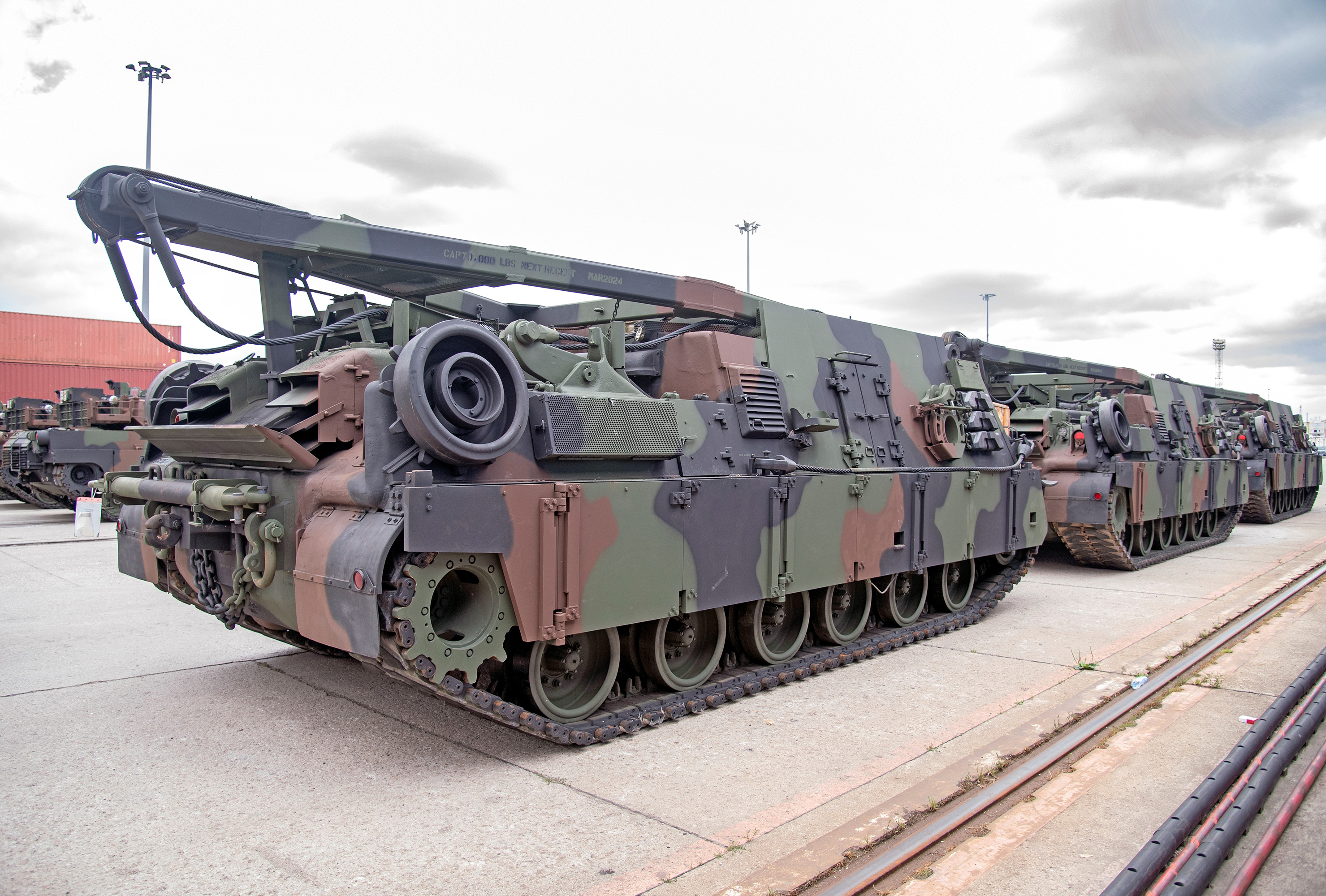 A camoflauge M88 parked in Poland