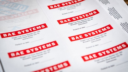 Face shield packaging labels printed in Hudson, New Hampshire.