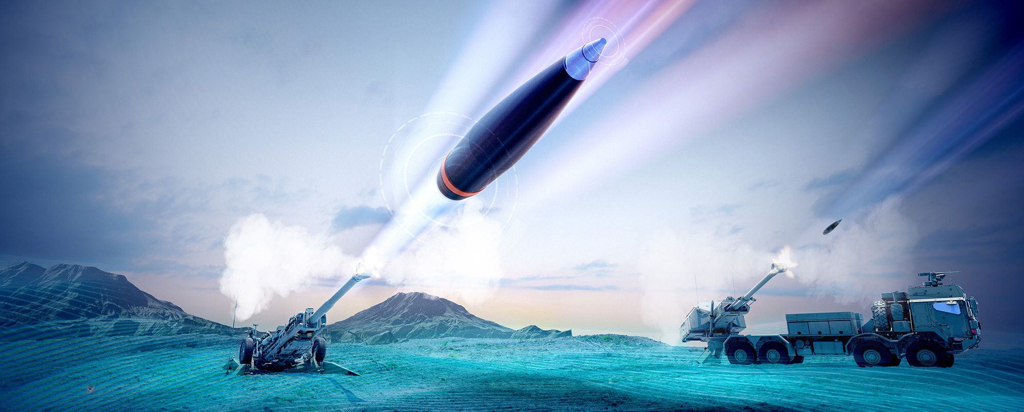 Computer generated imagery of howitzers