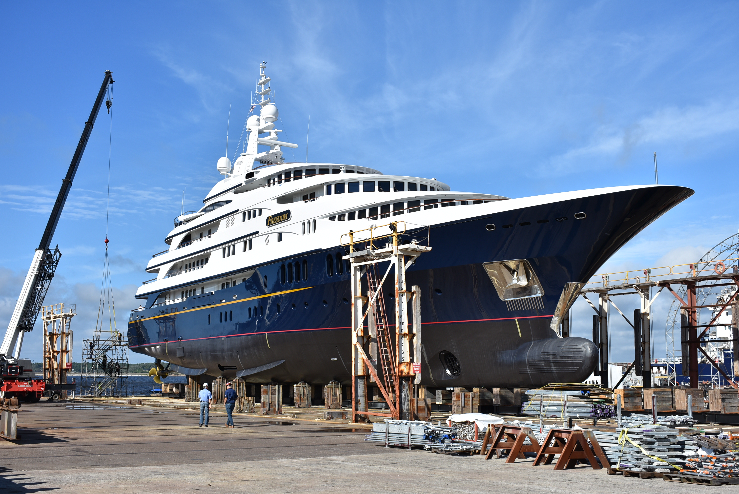 Maintenance work being done on a superyacht at Jacksonville Ship Repair