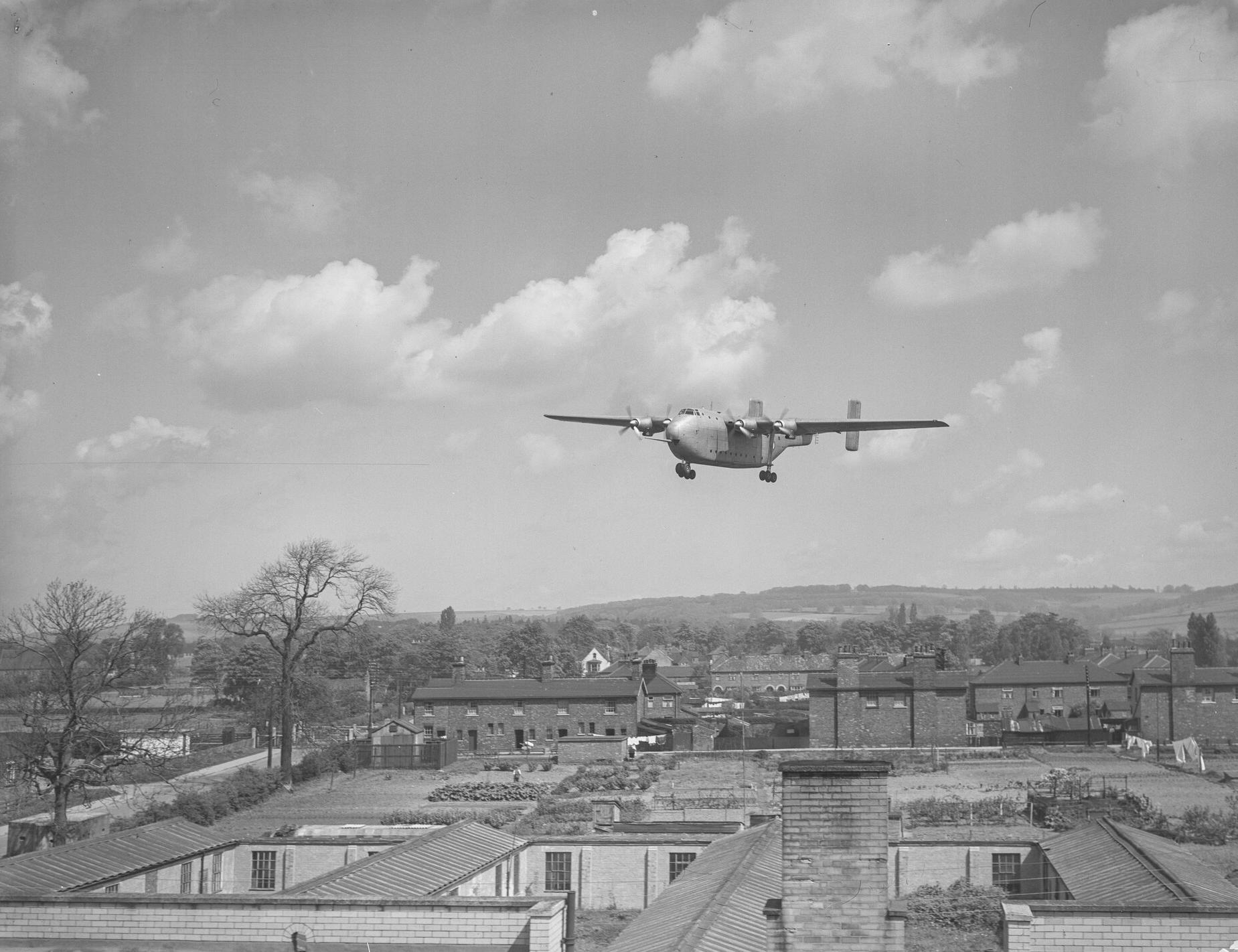 Blackburn Beverley (GAL 60 Universal Freighter) prototype, flying over Brough, 13th May 1952.