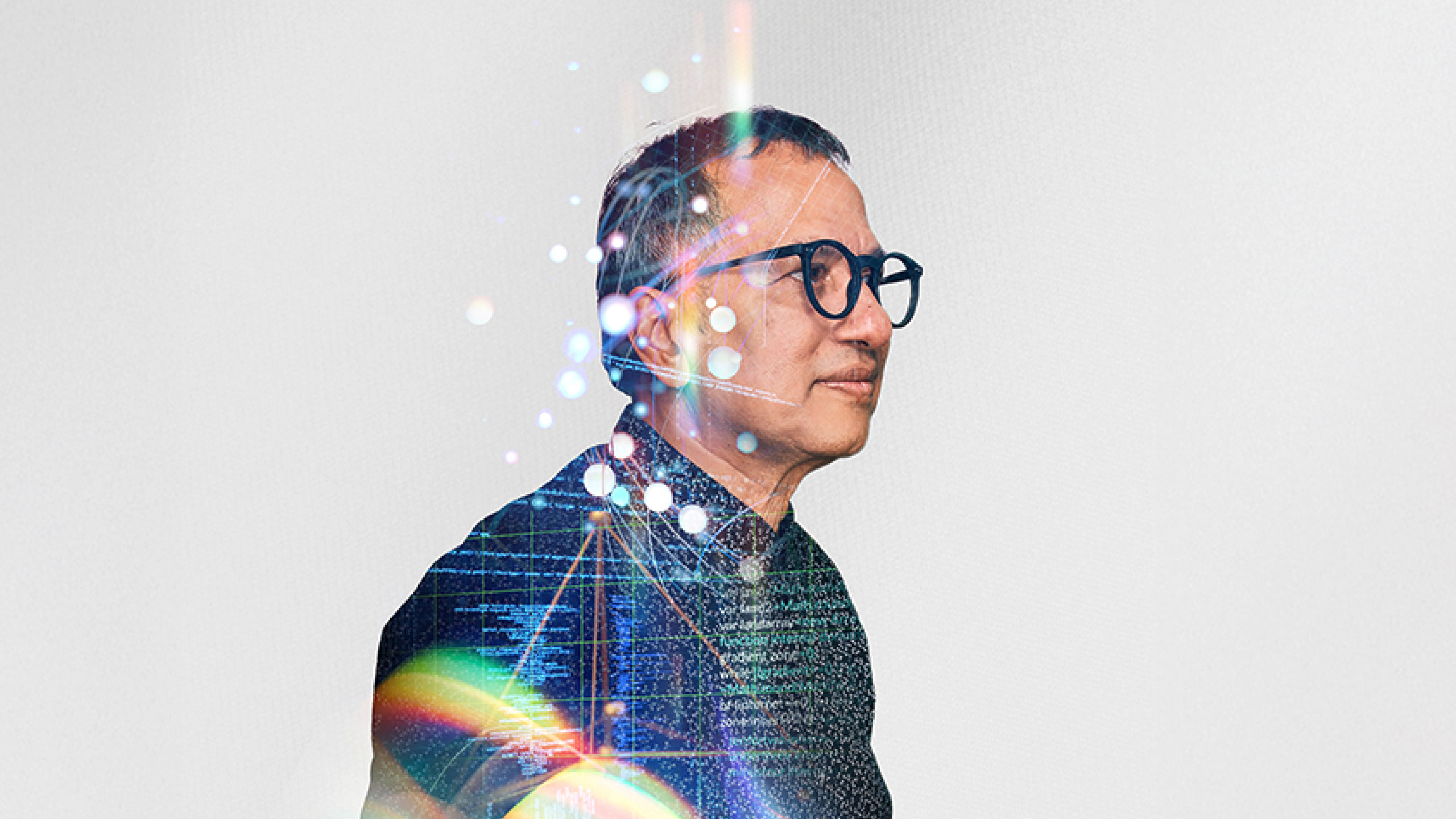 Abstract image of a man overlaid with data representation