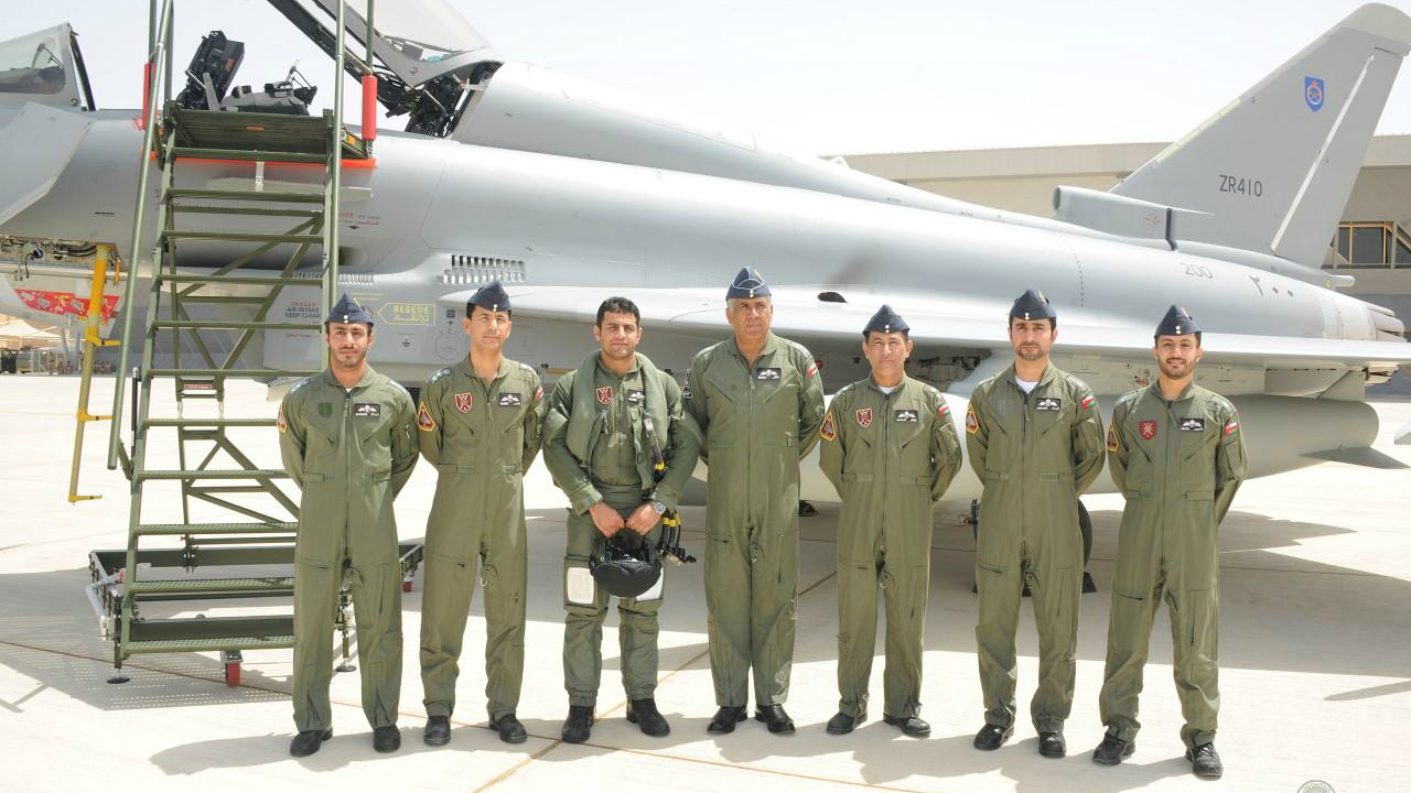 Omani airforce standing in front of the first Typhoon delivery