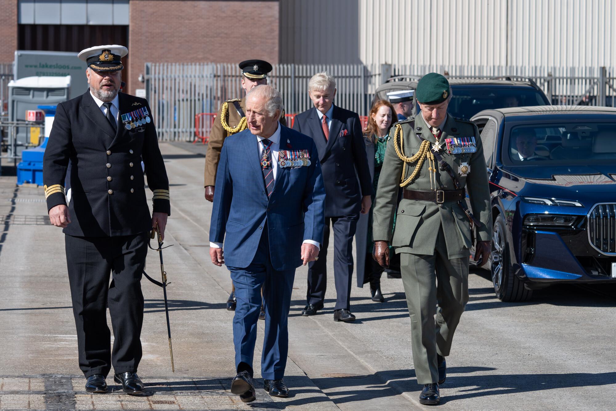 Image of HRH King Charles during walkaround at HMS Agamemnon commissioning