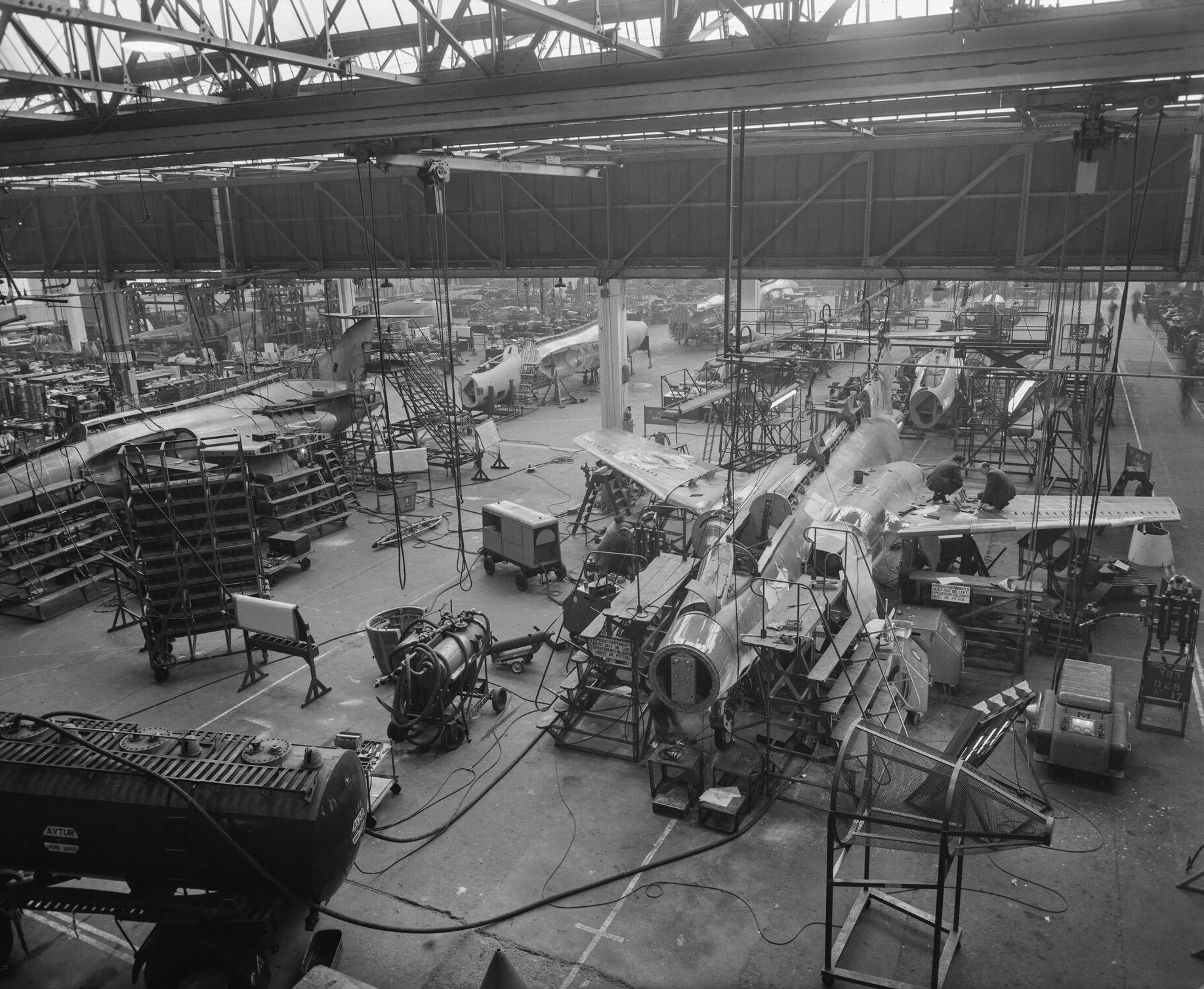 Buccaneer Production line - in "B" shed, Brough - General views taken from Beverley main plane, 20th January 1961.