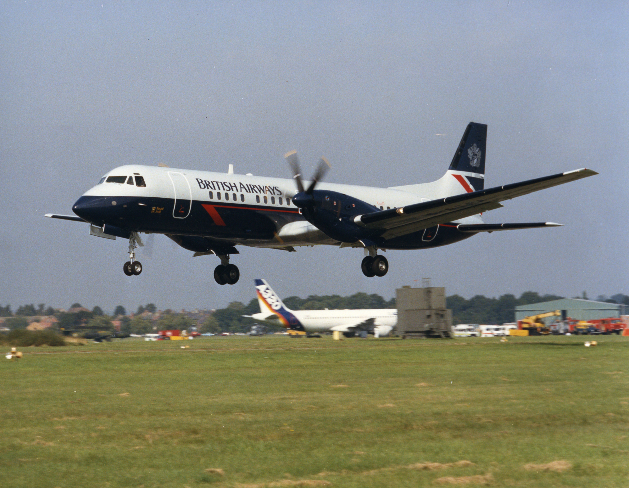 British Airways ATP landing at Manchester Airport, 1990s.