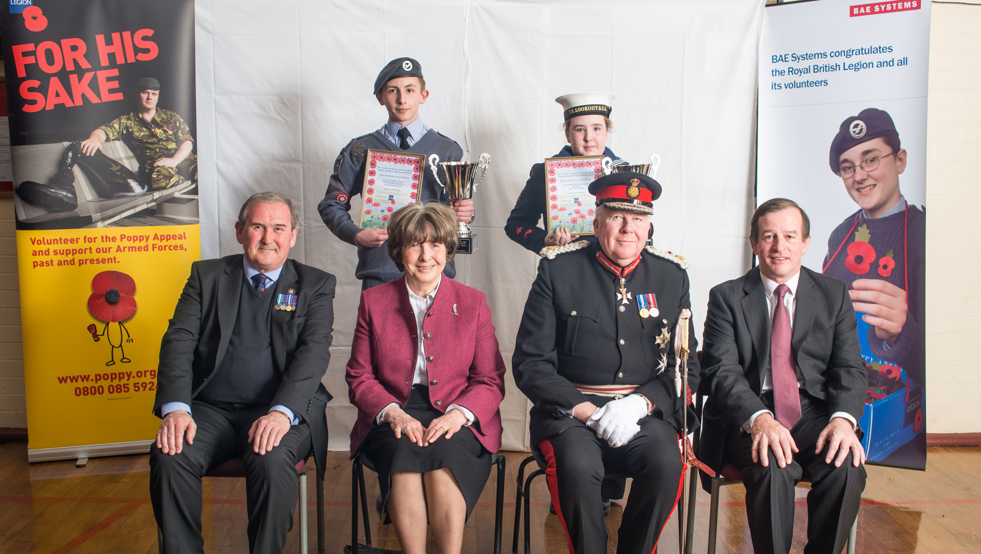 Front Row: Richard Foster, Royal British Legion Area Manager for Lancashire and Greater Manchester, Lady Shuttleworth, Lord Shuttleworth – Lord Lieutenant of Lancashire and Stuart Butler, BAE Systems