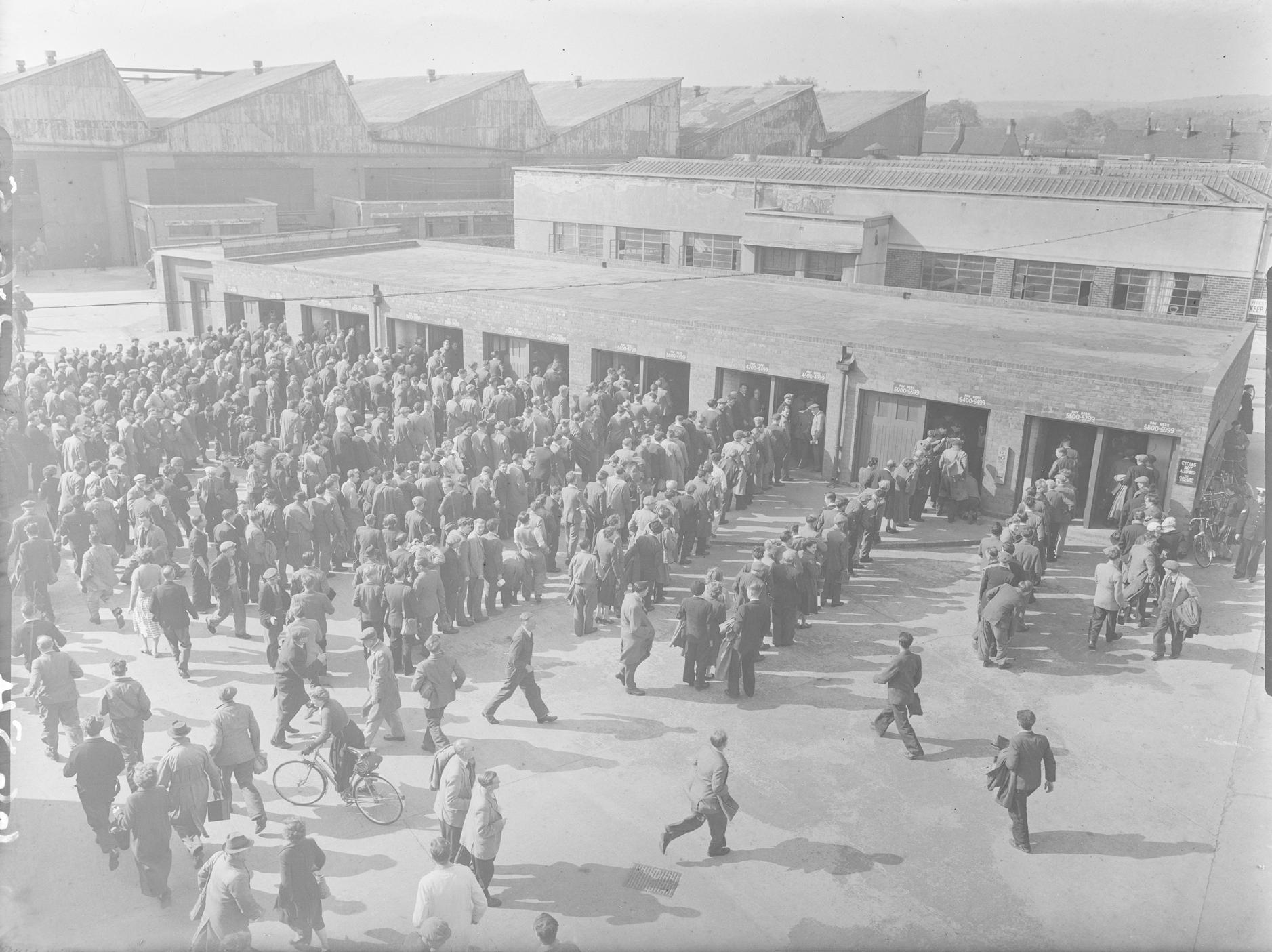 Blackburn Aircraft staff queuing for pay packets, Brough, 2nd June 1955.