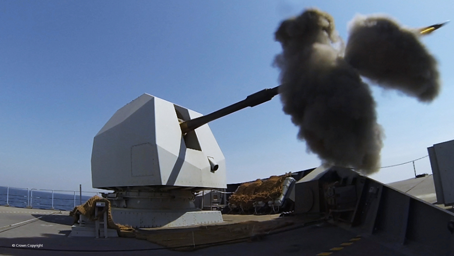 Image of a naval gun firing 4.5 inch maval ammunition