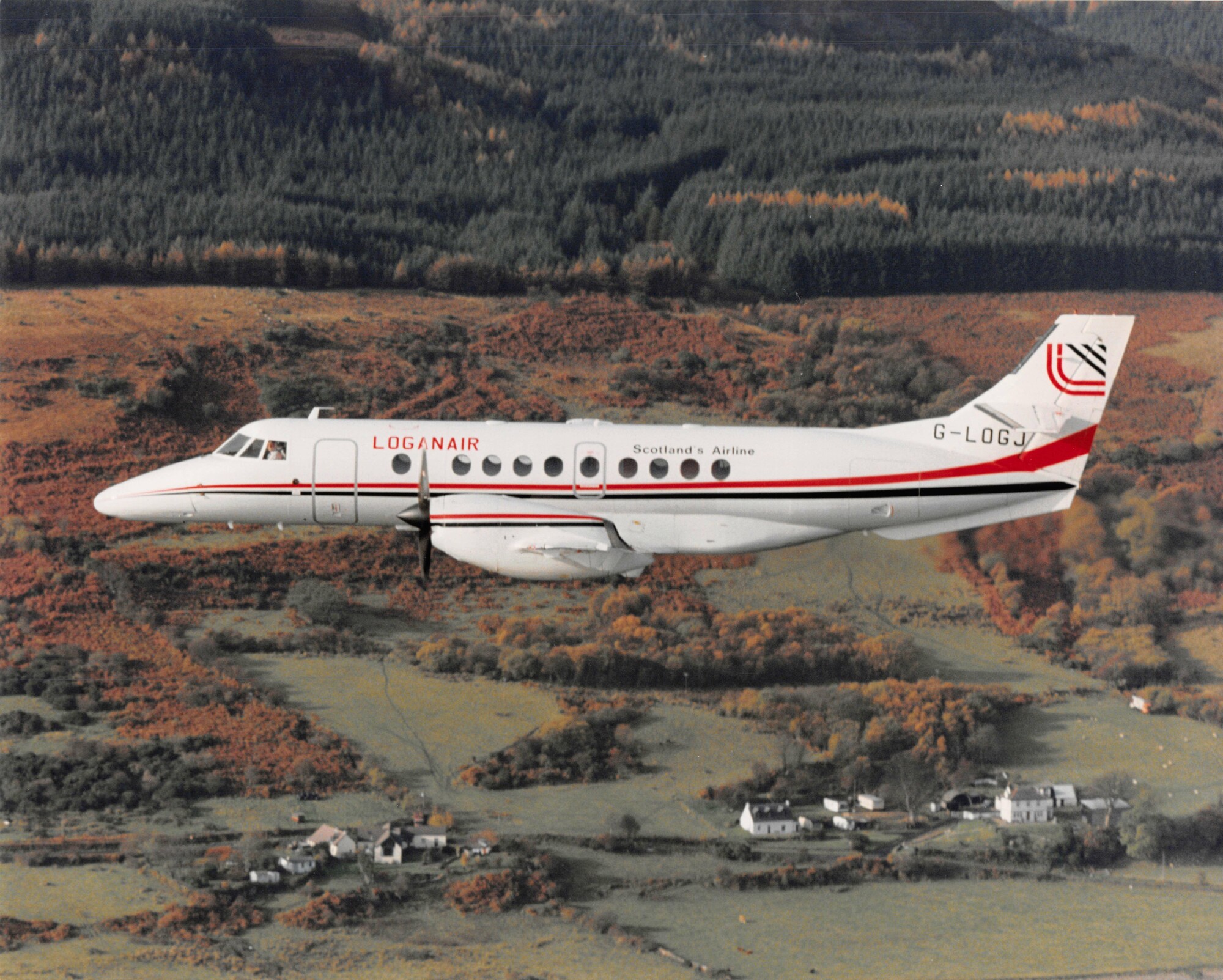 British Aerospace Jetstream 41 (G-LOGJ) of Loganair, in flight, 1992.