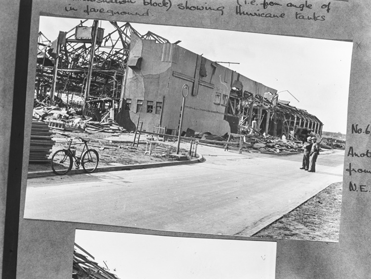 Aftermath of bombing raid on de Havilland Aircraft factory, Hatfield, 3rd October 1940, by a German Junker Ju.88