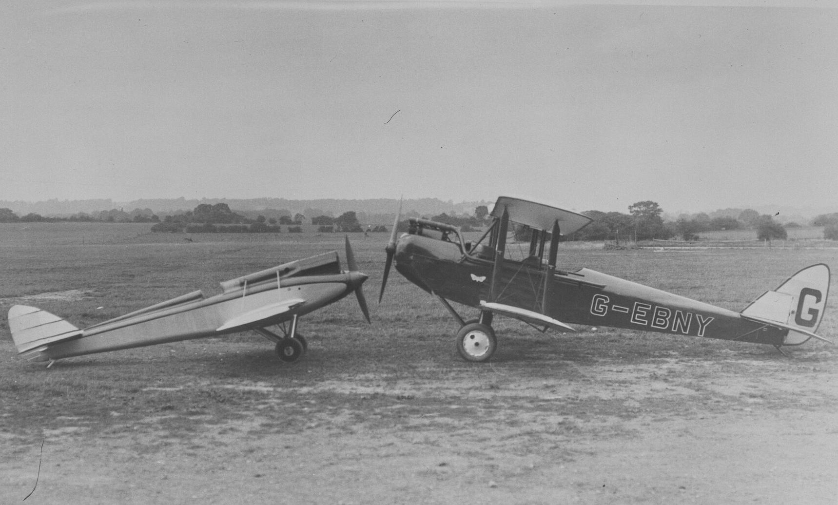 de havilland DH.71 Tiger Moth nose to nose with a DH.60 Moth. Neg DH17988A