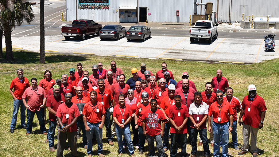 BAE Systems employees wear red shirts on Fridays