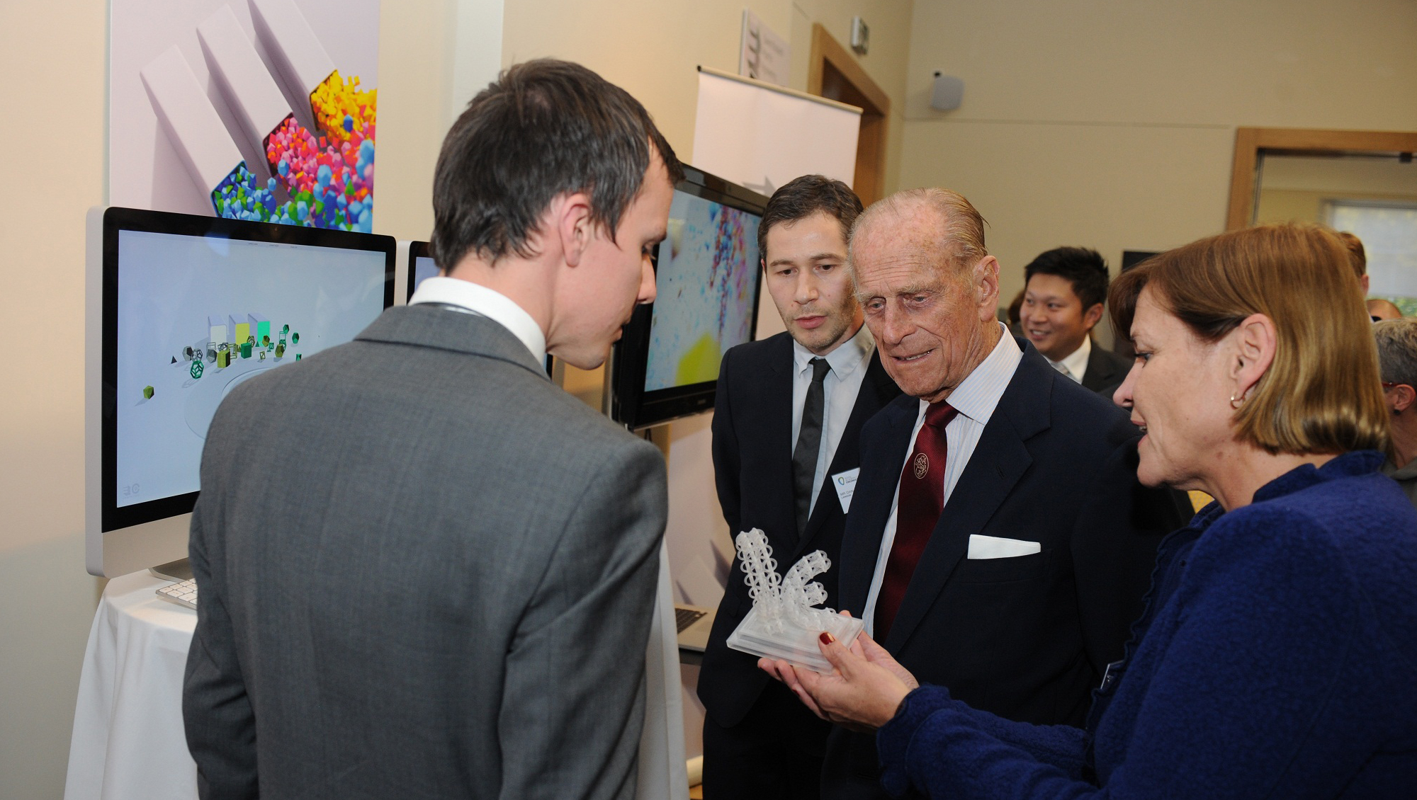 His Royal Highness the Duke of Edinburgh inspecting the Queen Elizabeth award trophy