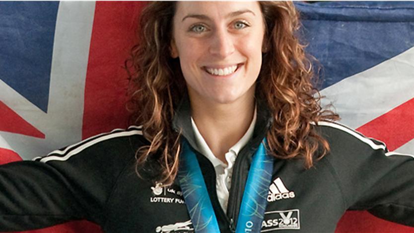 Amy Williams celebrates winning gold at the 2010 Winter Olympics