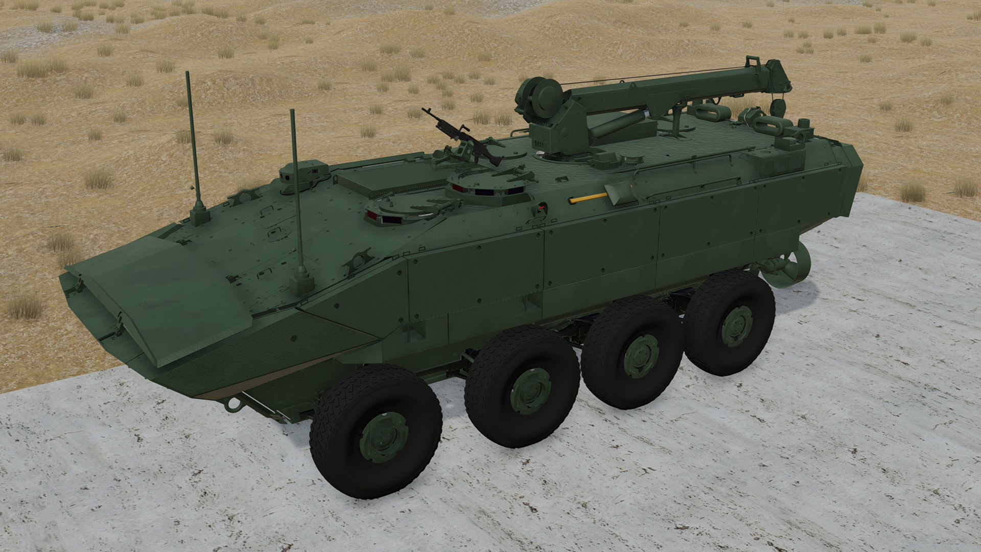 3D rendering of a green Amphibious Combat Vehicle Recovery (ACV-R) variant