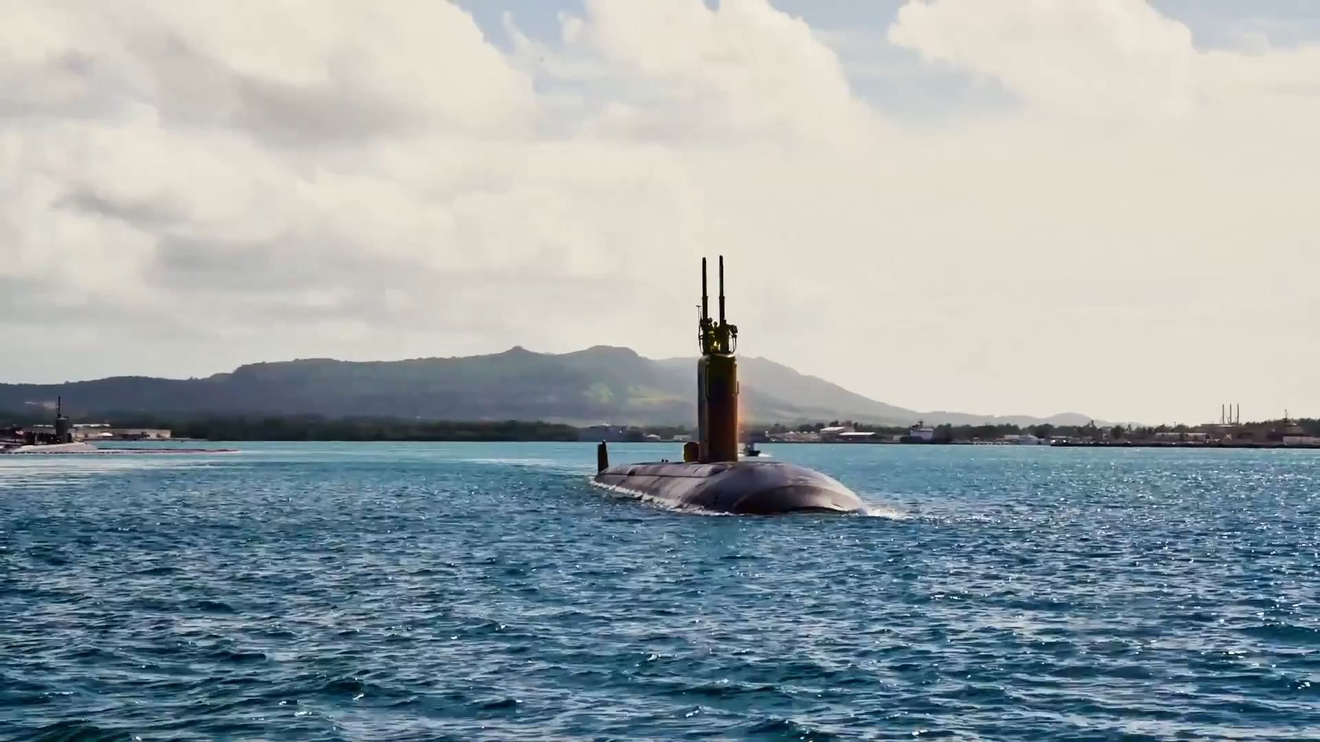 A submarine partial above water