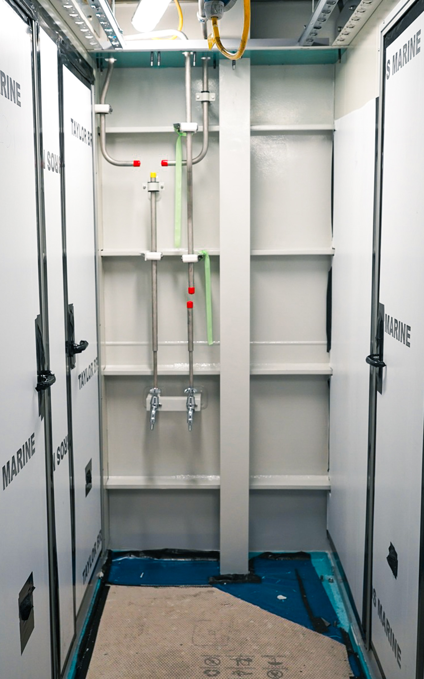 Hunter class frigate crew accommodation prototyping photo of the shower being installed