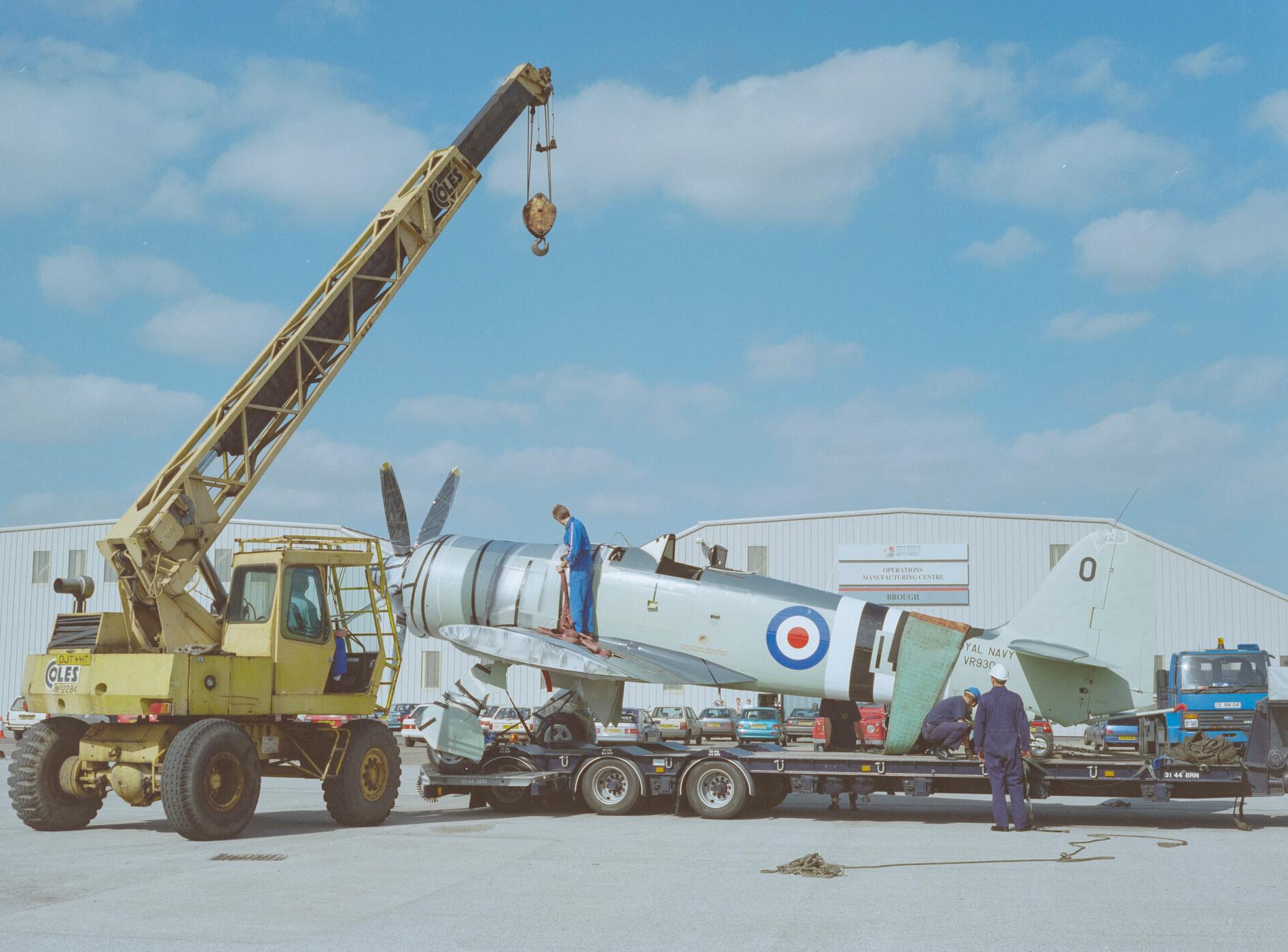 Hawker Sea Fury (VR930) of the Royal Navy Historic Flight after rebuild by British Aerospace staff at Brough, 1997.