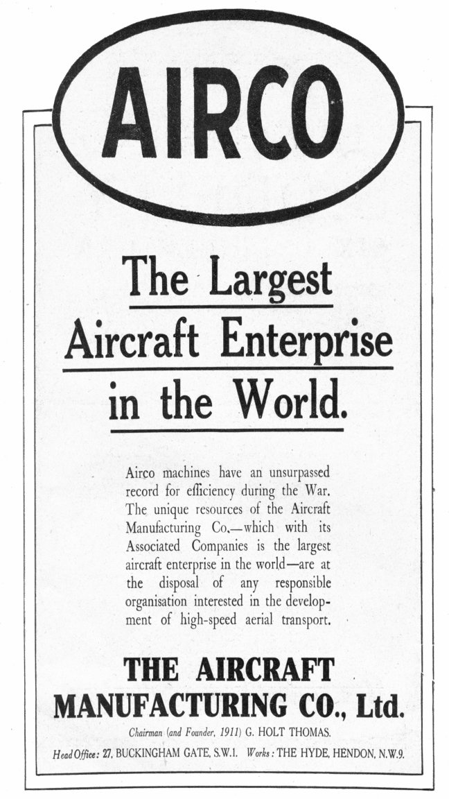AirCo Advert 1919 Portrait AirCo Advert 1919 Portrait