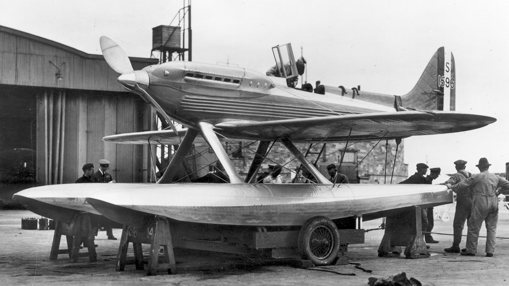 Supermarine S6B S1596 on its launch trolley at Calshot Supermarine S6B S1596 on its launch trolley at Calshot