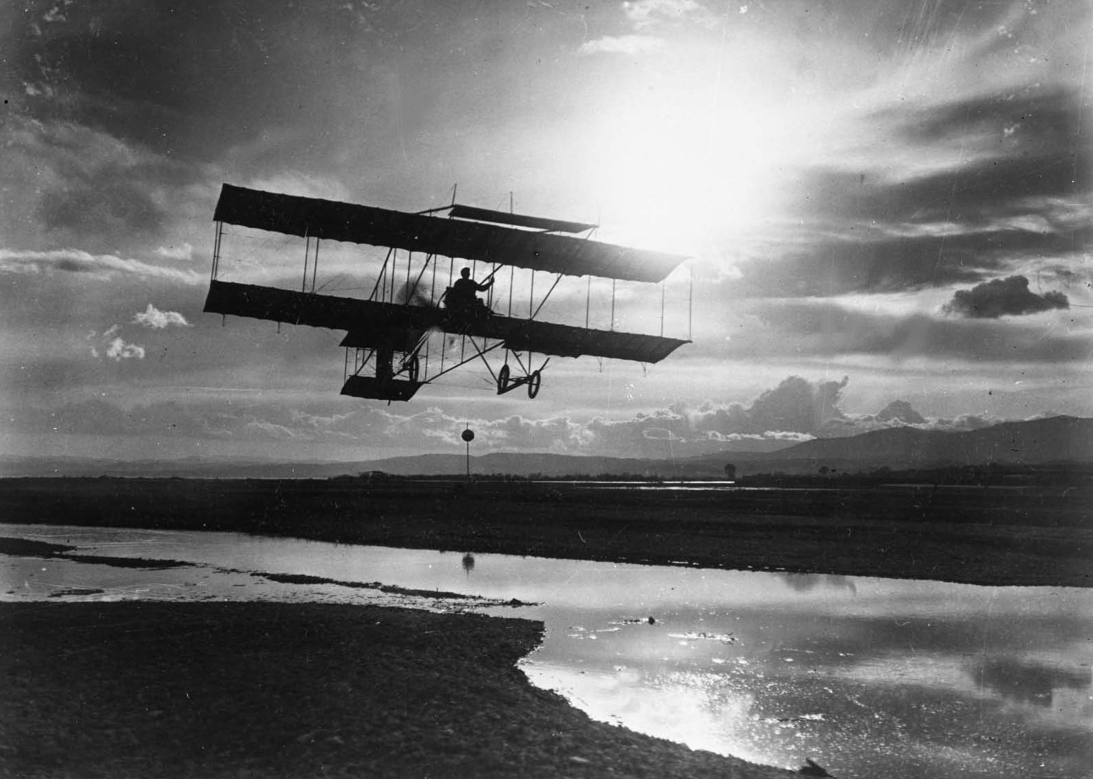 Bristol Boxkite in flight in silhouette Bristol Boxkite in flight in silhouette