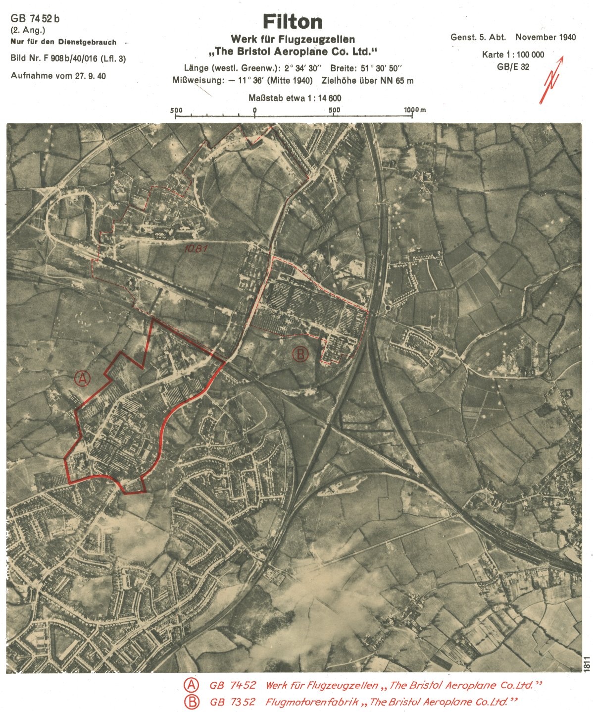 Lufftwaffe large scale aerial map of Filton for the bombing raid on 25th September 1940 Lufftwaffe large scale aerial map of Filton for the bombing raid on 25th September 1940